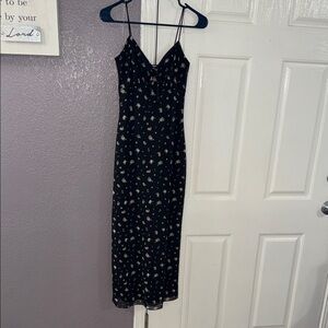 Black Floral Maxi Slip Dress with Adjustable Spaghetti Straps